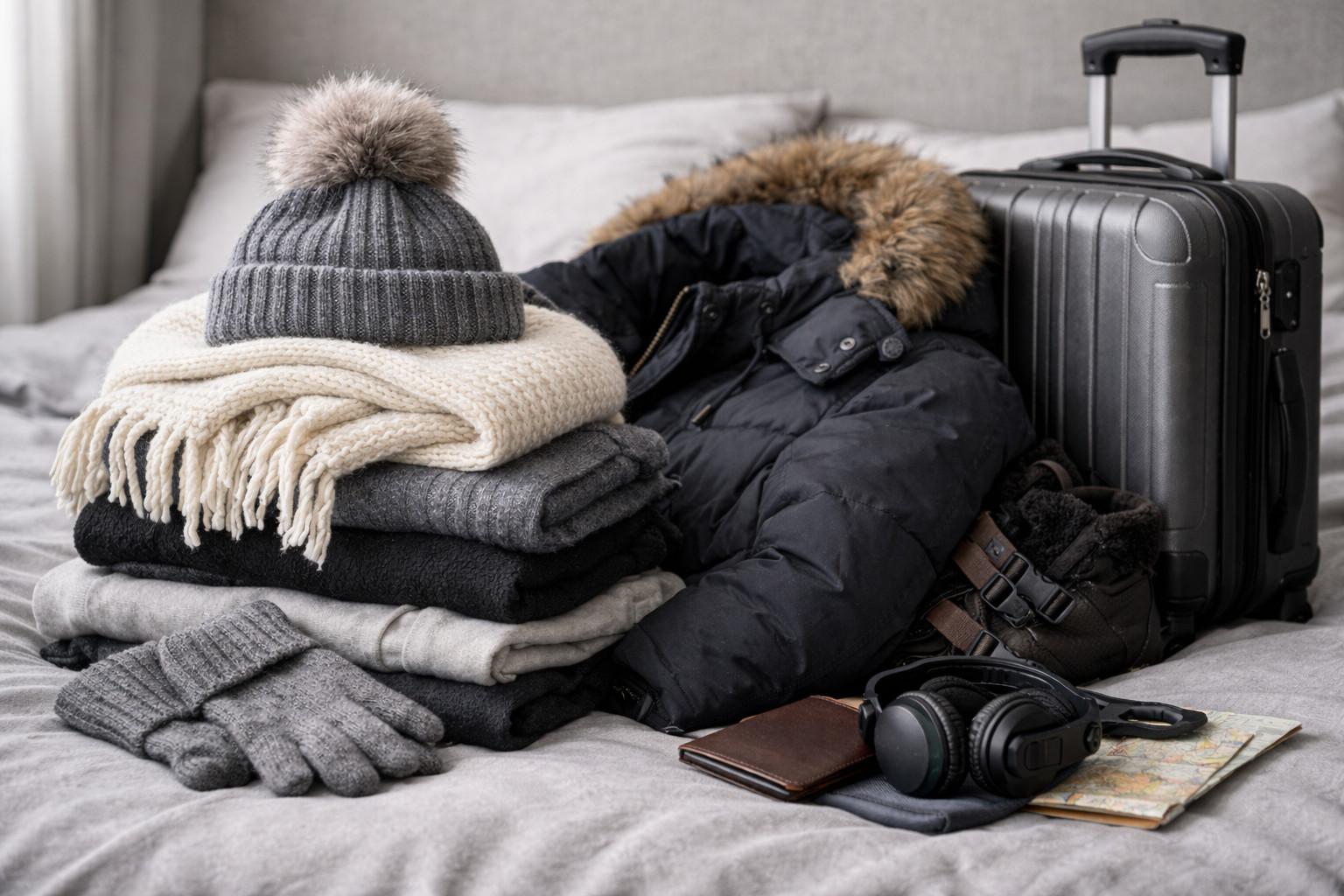 Winter clothing prepared for a mountain trip